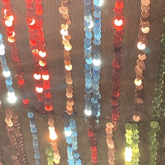 KNIT WORKS - NWT - jumpsuit: black lined mesh w 🌈 sequins & velvet straps - 16 - Picture 13 of 16